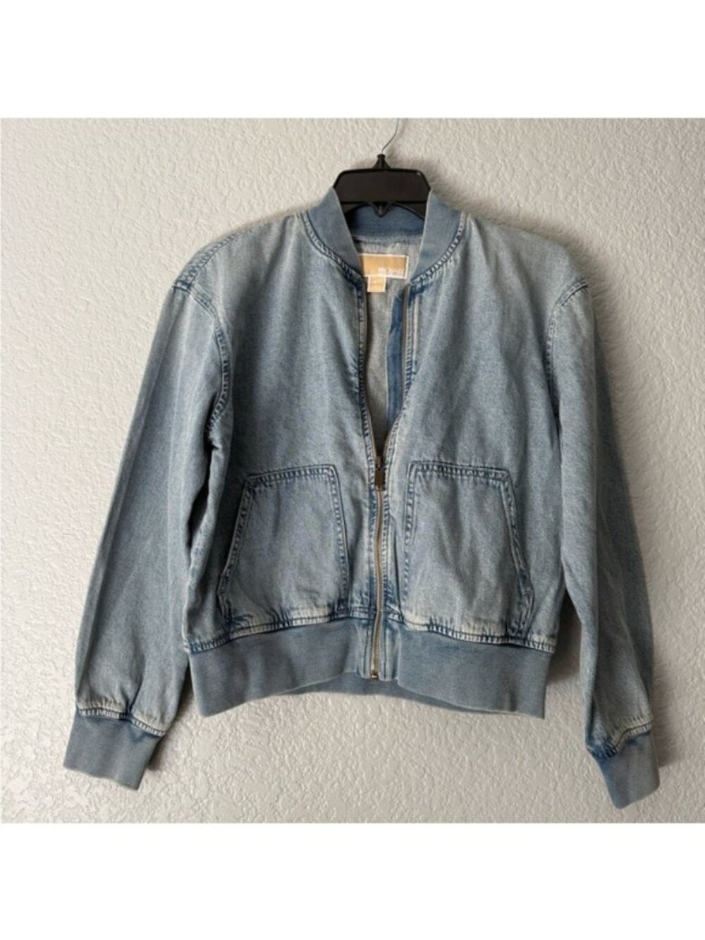 Michael Kors Denim Bomber Jacket Women's XS Blue Cotton Zip Lightweight NWT